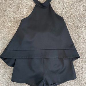 Satin Black Backless Romper